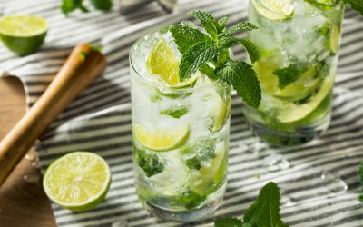 Refreshing Mint and LIme Mojitos with Rum and Soda Water